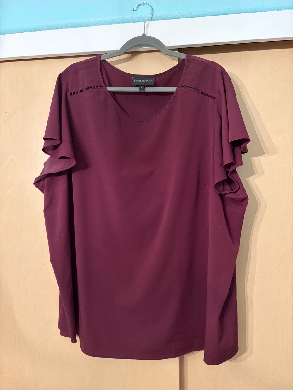Lane Bryant Wine Ruffle Sleeve Scoop Neck Top